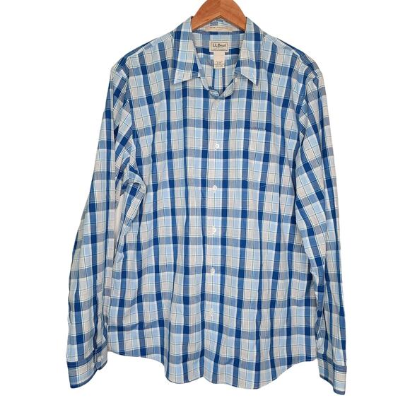 L.L. Bean Wrinkle Resistant Slim Fit Button Down Shirt Blue Plaid XL - Picture 1 of 5